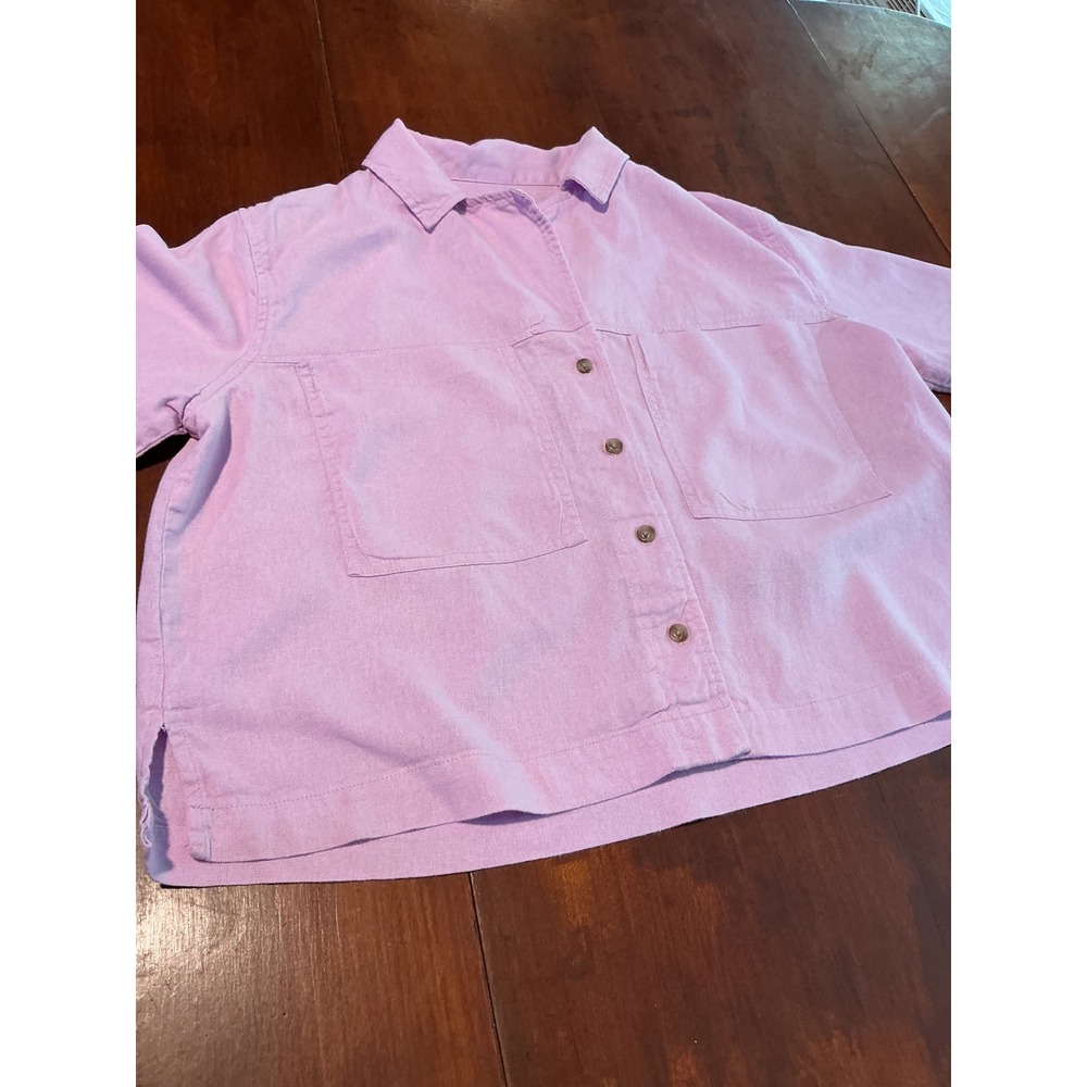 Universal Thread Lavender Linen Blend Short Sleeve Boxy Crop Button Down XS